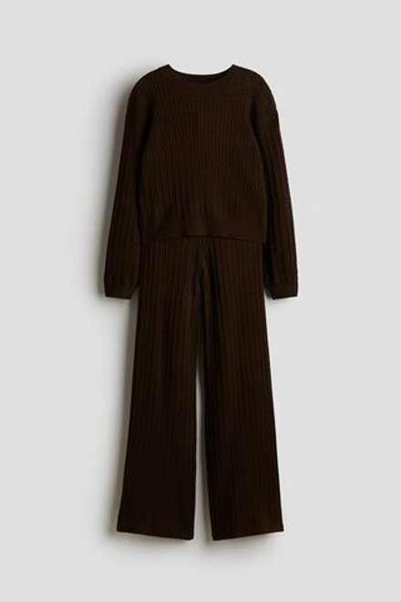 H&M Комплект из мягкого свитера фактурной вязки и брюк, темно-коричневый