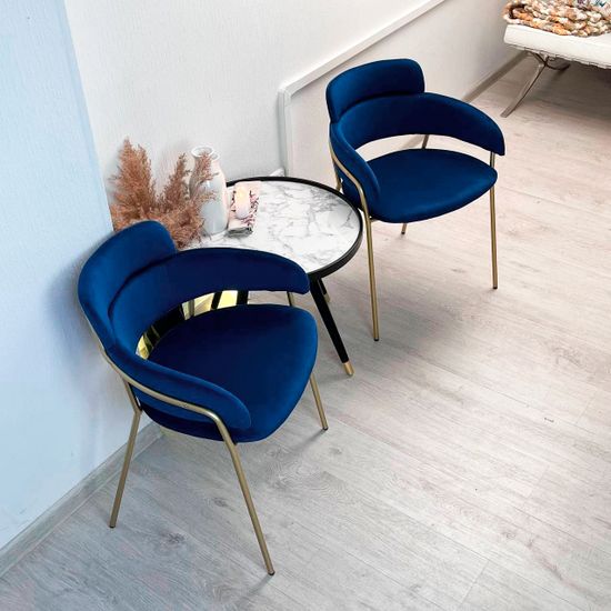 Стул Strike синий велюр с золотыми ножками
