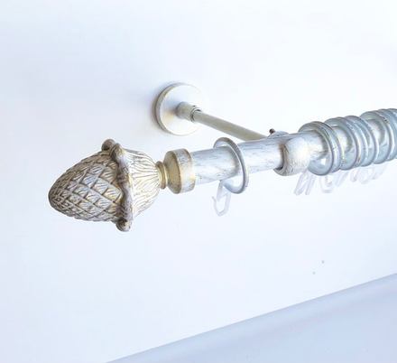 Карниз кованый витой для штор "Кедр" d20 мм однорядный, цвет белое золото