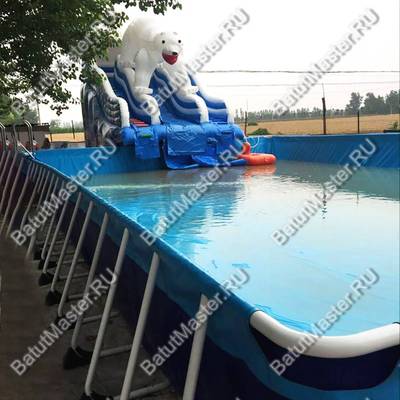 Надувная водная горка для бассейна «Мишка на севере», 8*4*5,5 м