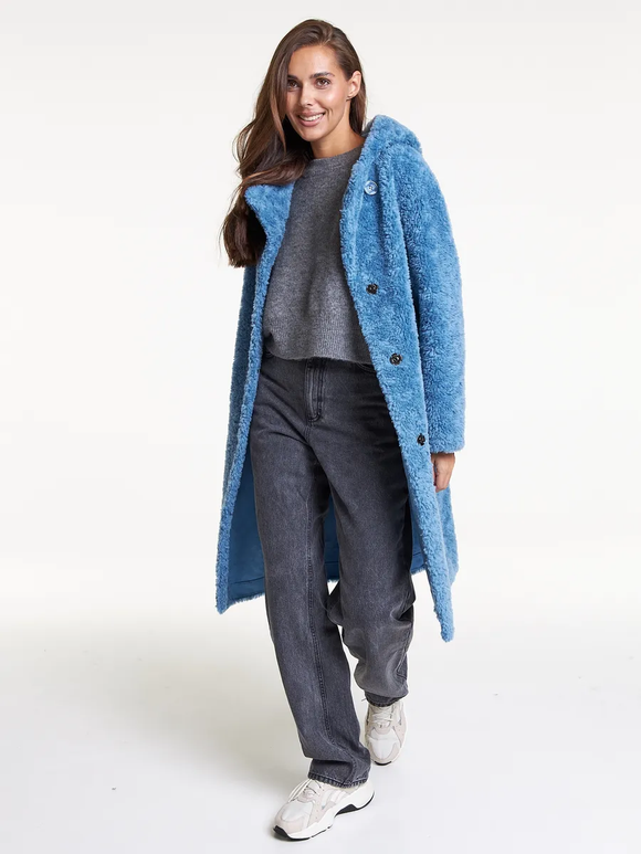 Шуба из овечьей шерсти, голубая, SilverFox