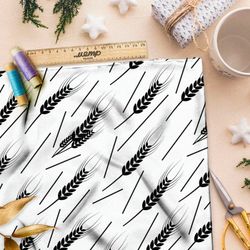 Ткань премиум Оксфорд 600D черные колосья на белом