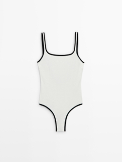 Massimo Dutti Комбинированный купальник из рельефной ткани, белый