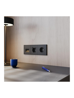 Розетка 1-м СП S70 16А с USB A+С с заземл. защ. шторки механизм черн. матов. Voltum VLS040508