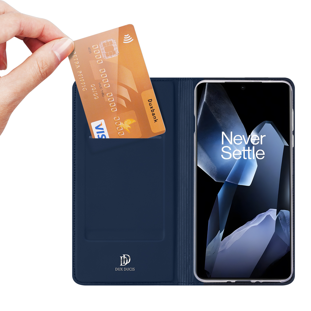 Чехол книжка из PU кожи синего цвета от Dux Ducis для смартфона OnePlus 13, серия Skin Pro Series Case