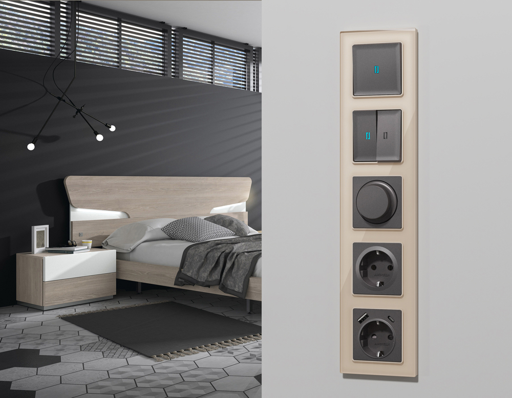 MA654020 Комплект механизма 2-кл выключателя с подсветкой 10000K ALFA Антрацит серый QUANT (AP6540, VM115, G17B)