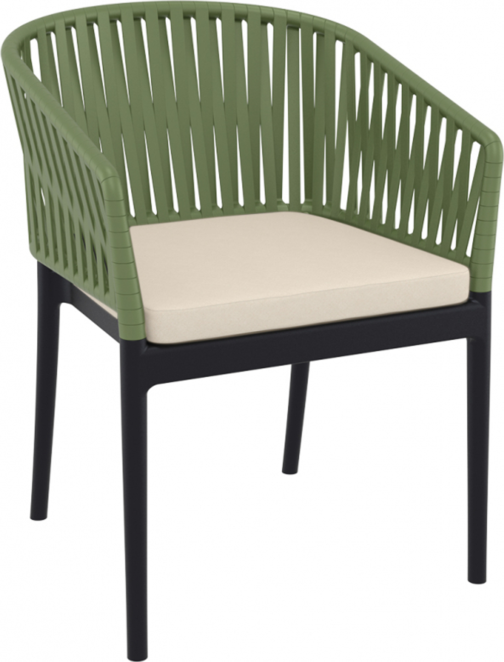 Кресло пластиковое с подушками Siesta Contract Portofino, черный, оливковый, бежевый