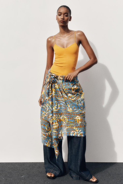 ZARA ХЛОПКОВЫЙ ТОП НА БРЕТЕЛЯХ, ОРАНЖЕВЫЙ