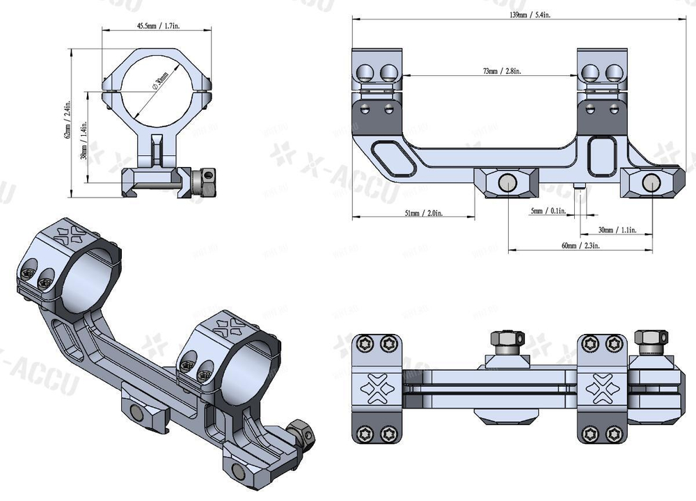 Кронштейн VECTOR 1-Piece Extended AR-Mount, 30 мм, BH=23 мм, 20 МОА, на базу Picatinny