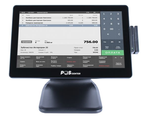 Сенсорный моноблок POScenter Atlas (15.6&quot;, PCAP, J4125, RAM 8Gb,SSD M2 128Gb, MSR) стенд NS, без ОС