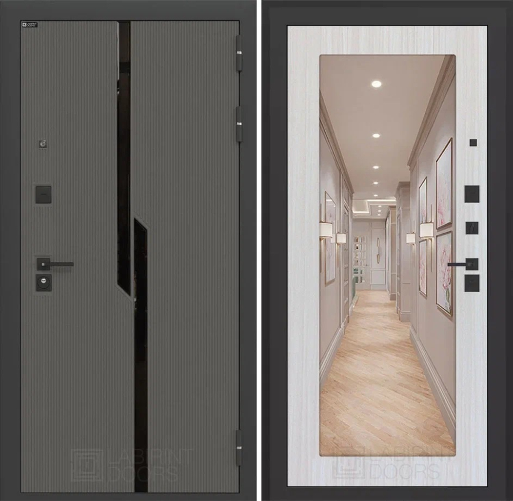 Дверь Входная Лабиринт CARBON С зеркалом 18 Сандал белый