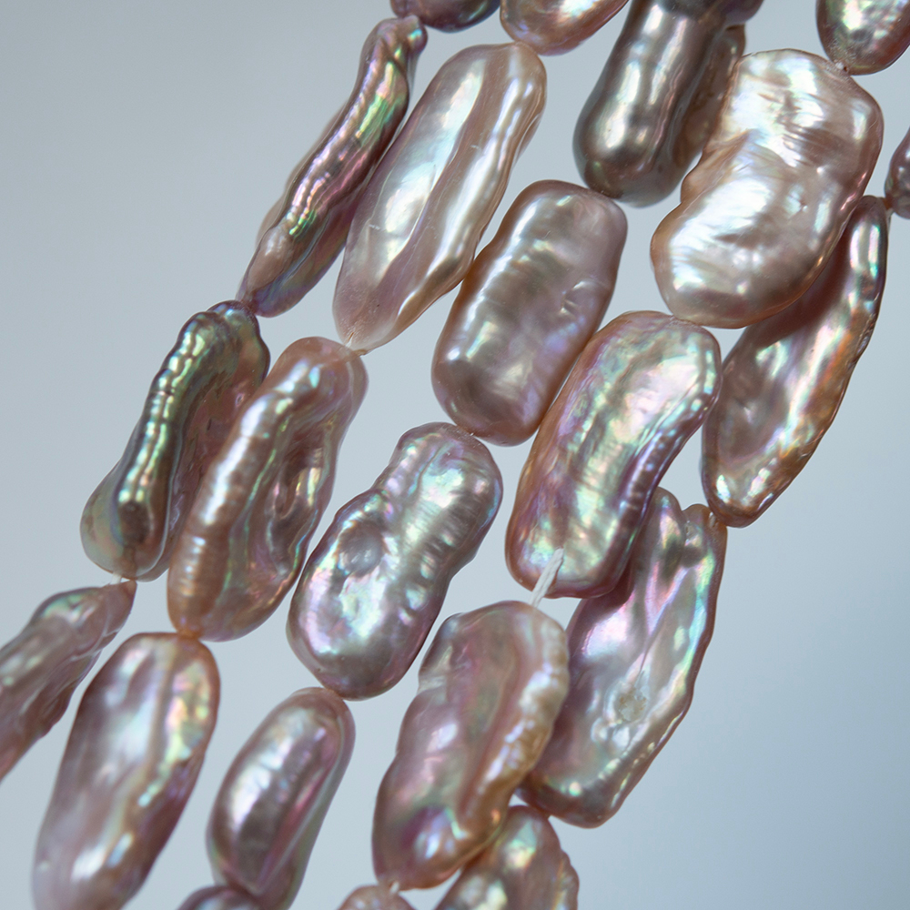 Жемчуг культивированный "Бива", розово-лиловый, с эффектом хамелеона, 14-25мм