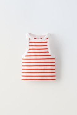 ZARA ТОП ИЗ РИФЛЕНОЙ ТКАНИ В ПОЛОСКУ, ОРАНЖЕВЫЙ