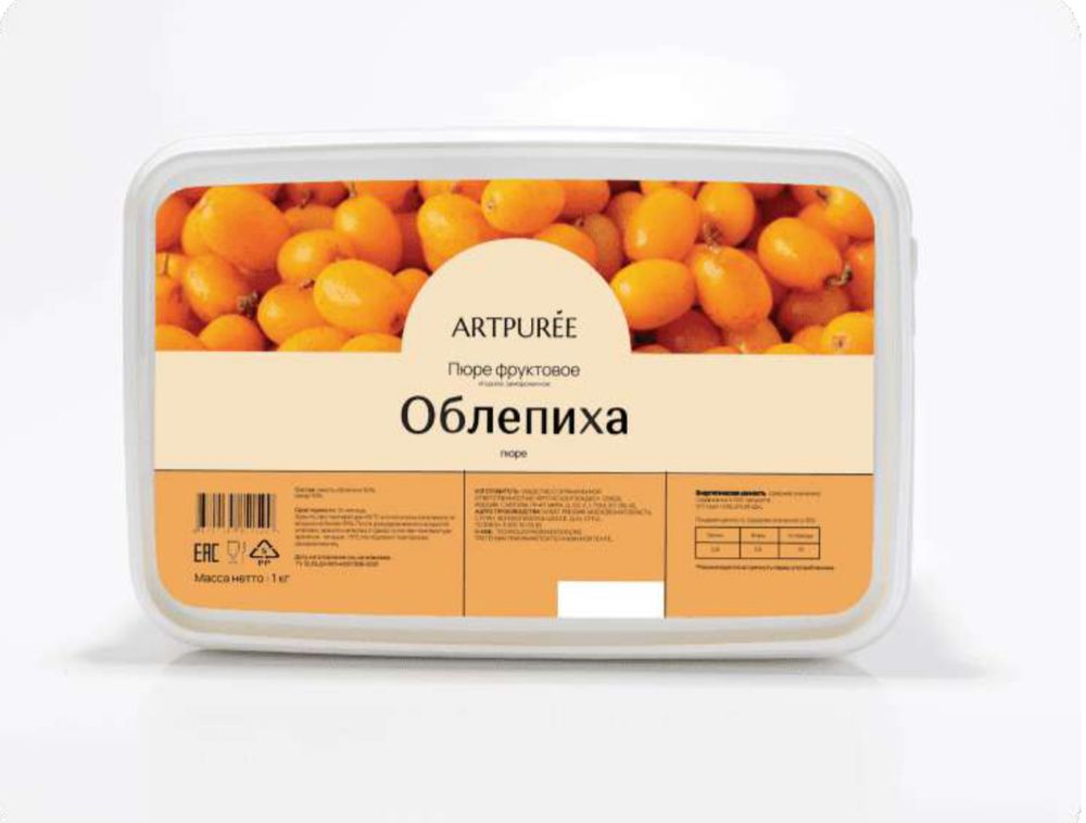 Пюре фруктовое ОБЛЕПИХА 10% сахара, 1 кг ARTPUREE