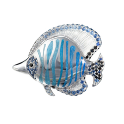 Брошь Рыбка с Сапфирами и Бриллиантами, Эмаль, Brs0252-1/2