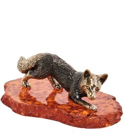 Народные промыслы AM-1398 Фигурка «Лиса на охоте» (латунь, янтарь)