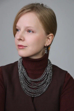 Колье каскад "Венеция, оттенок марказит, венец.стекло, натур.кожа