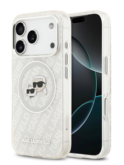 Lagerfeld для iPhone 17 Pro Max чехол IML NFT Karl&Choup Head on logo Metal Cam Hard Grey (MagSafe)