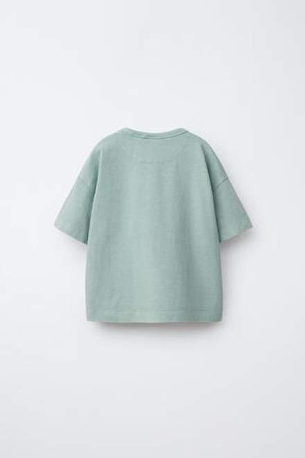 ZARA ОДНОТОННАЯ ФУТБОЛКА GARMENT DYE, ЛИНЯЛЫЙ ЗЕЛЕНЫЙ