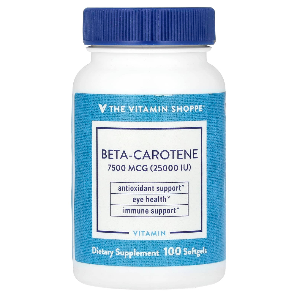 The Vitamin Shoppe, бета-каротин, 7500 мкг (25 000 МЕ), 100 мягких таблеток