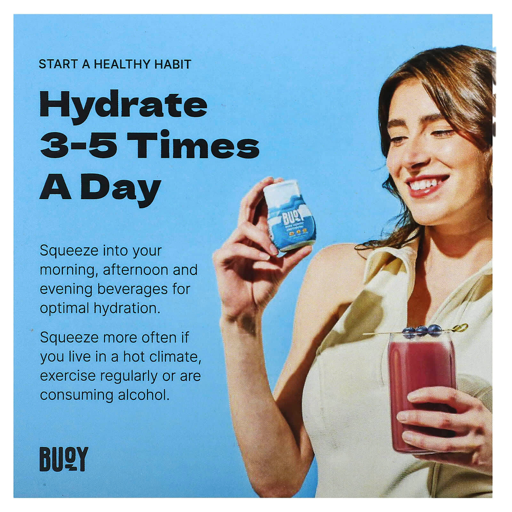 Buoy Hydration, Увлажняющие капли, усилитель напитка, без добавок, 3 шт. В упаковке, по 60 мл (2 жидк. унц.)
