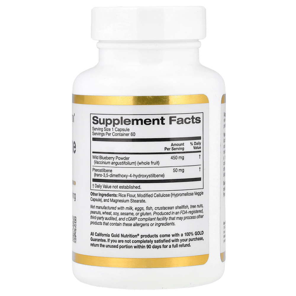 California Gold Nutrition, птеростильбен плюс с порошком из лесной голубики, 60 растительных капсул