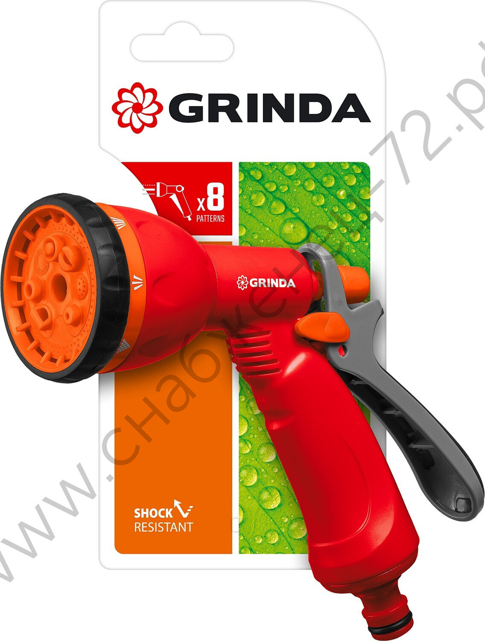GRINDA P-8, 8 режимов, курок сзади, пластиковый, поливочный пистолет (8-427370)