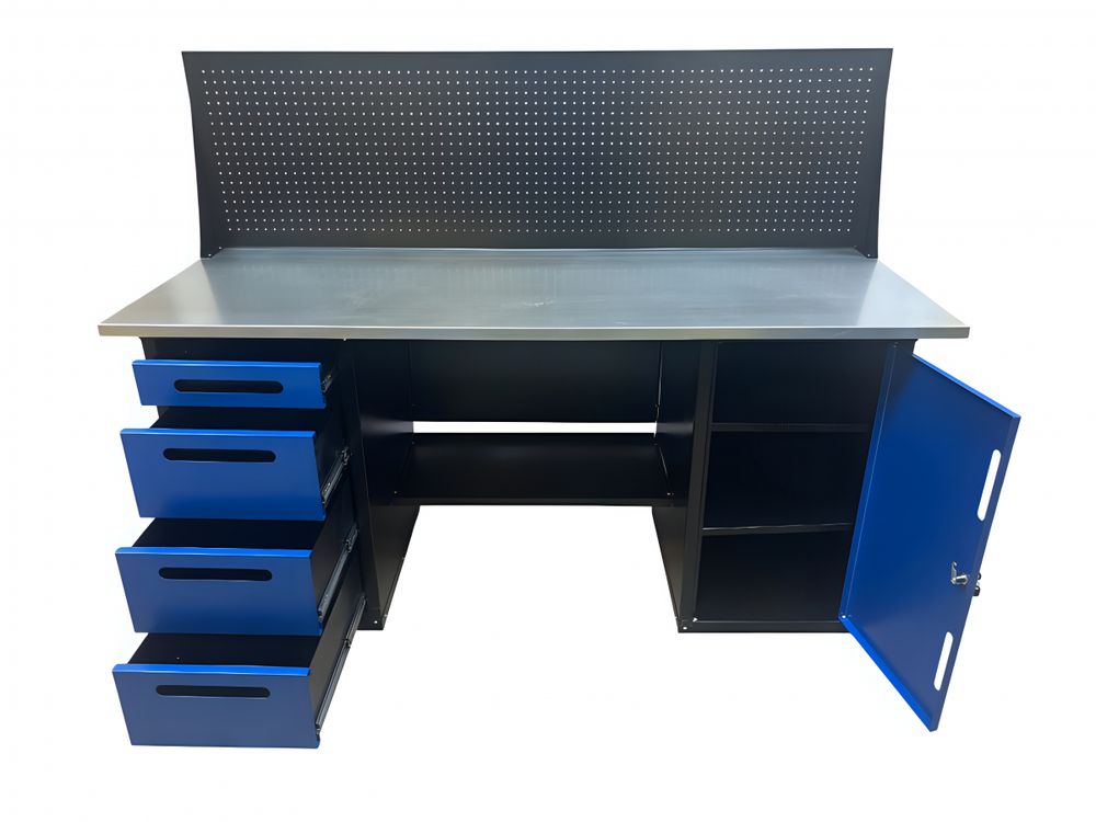 Great Wolf (GWT-V1800BL1) Верстак инструментальный двухтумбовый, 4 ящика, тумба с дверью, экран, 1800x700