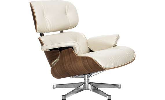 Кресло с оттоманкой Eames Lounge, Premium U.S. version, кремовая кожа, орех