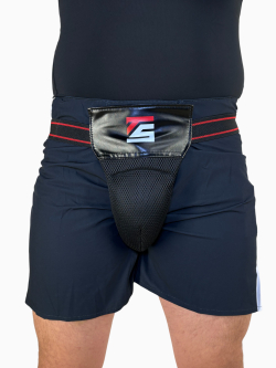 Защита паха мужская Tomorrow Star черная с красно-черной резинкой