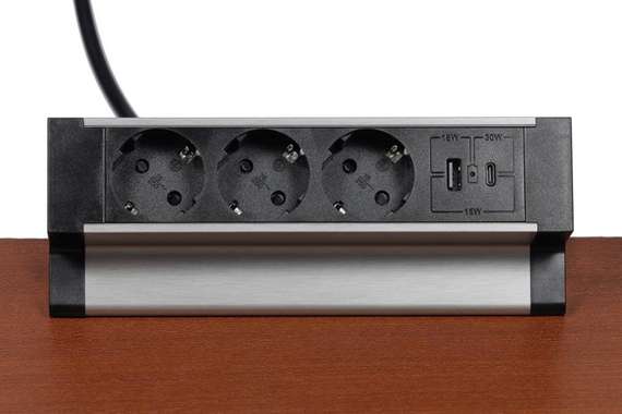 Блок розеток настольный с двумя крепежами (3 розетки, USB-A, USB-C) G4103Y-2AC.N Серебро/Черный 215