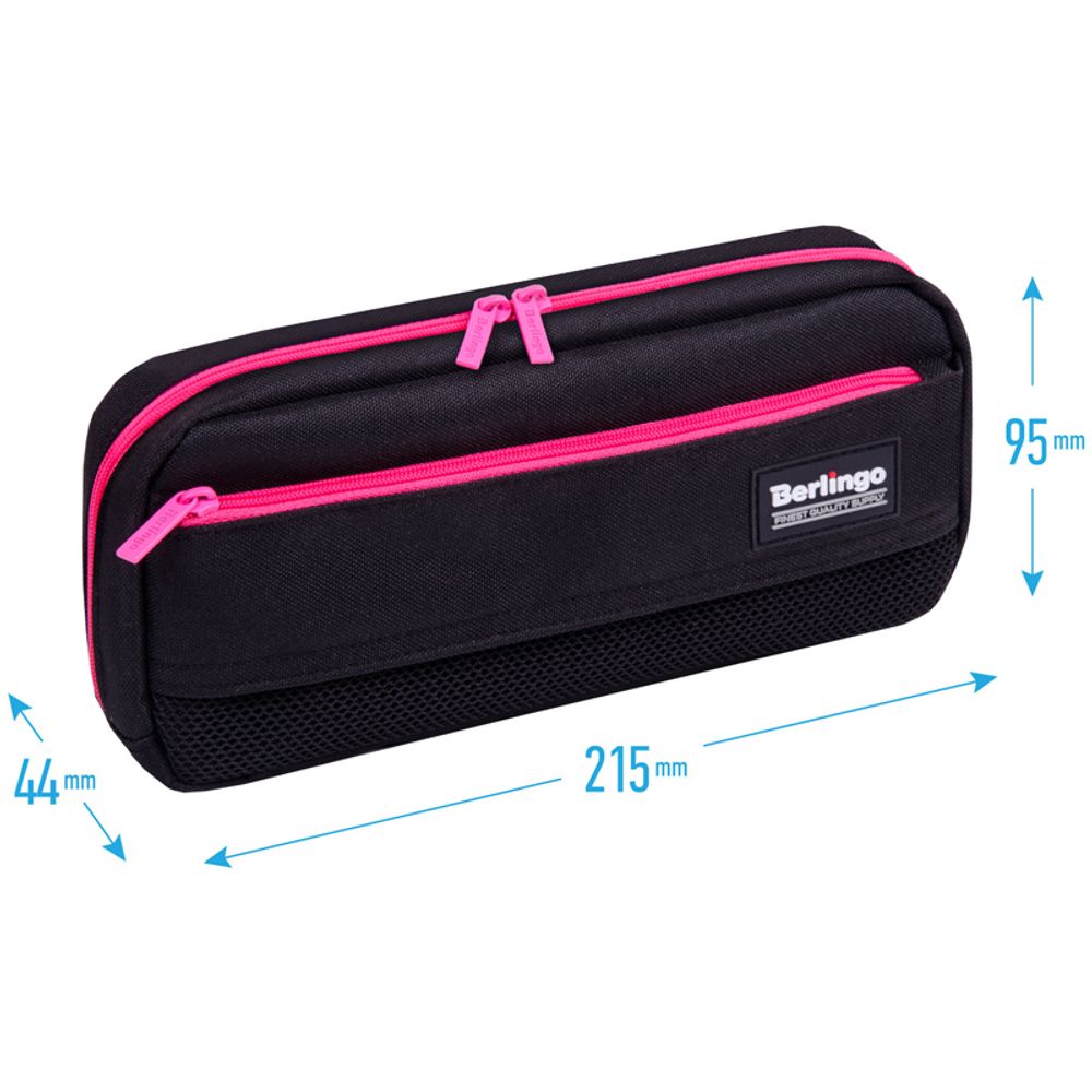 Пенал мягкий 1 отделение, 1 карман, 215*95*44 Berlingo "Black and pink", полиэстер, внутр. органайзер