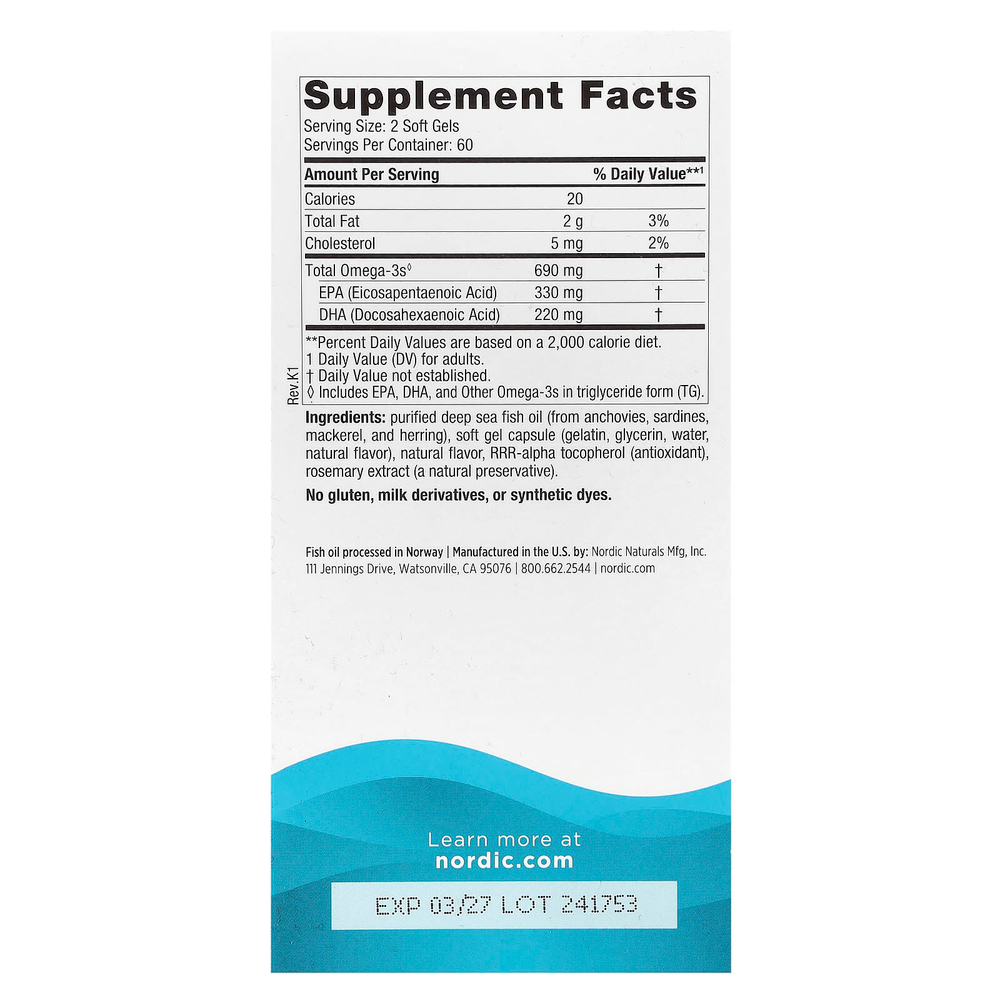 Nordic Naturals, омега-3, со вкусом лимона, 120 капсул (345 мг в 1 капсуле)