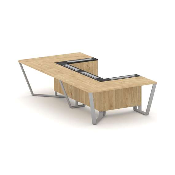 Steel Meet Стол переговорный П-образный KMK-PR.B.SP-07P Тиквуд Светлый/Графит Глянец/Металл Серый 16