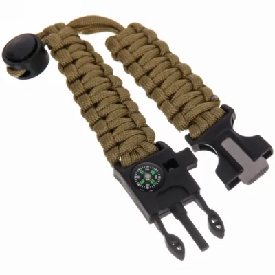 Браслет паракорд для выживания, с огнивом, свистком и компасом 18,7*2,4 см регулируемый