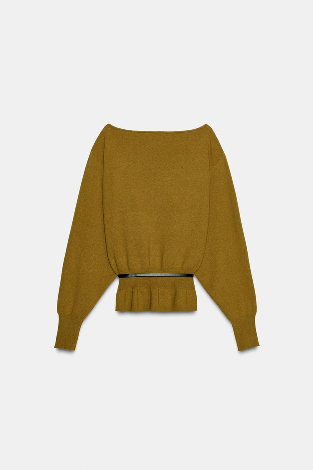 ZARA ВЯЗАНЫЙ СВИТЕР С ПОЯСОМ, ЦВЕТ ОЛИВКОВОГО МАСЛА