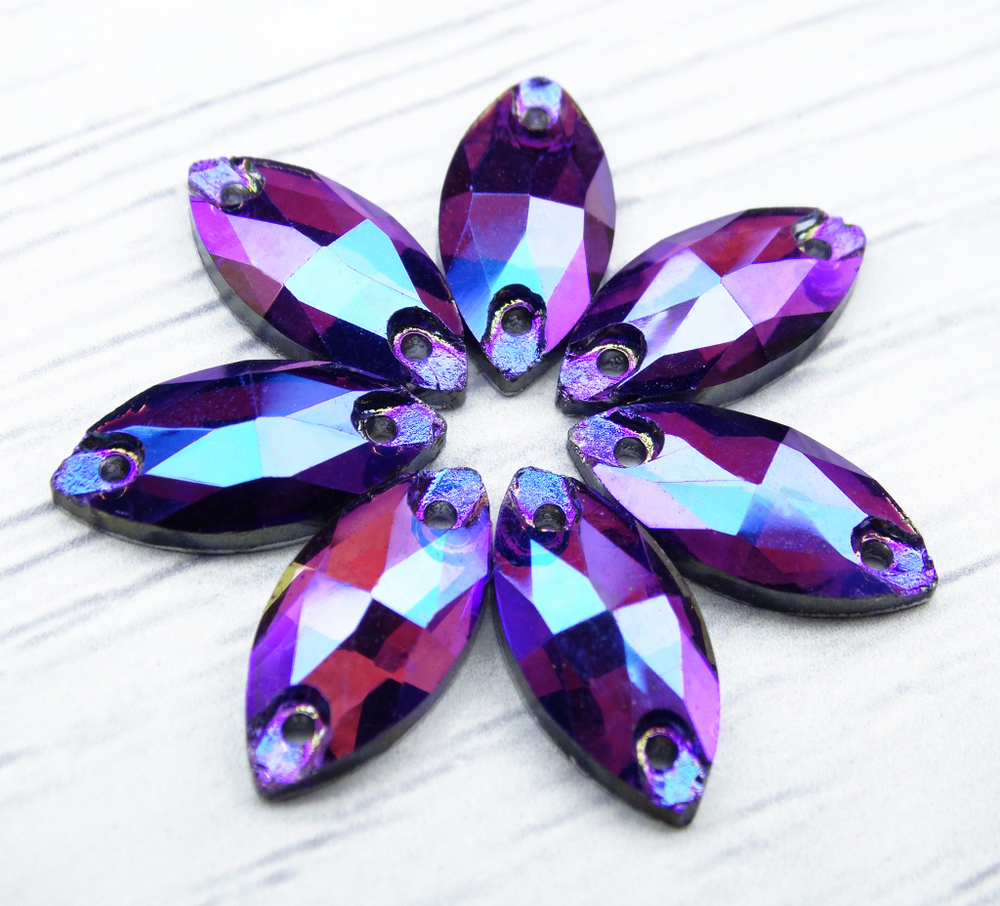 МИ017ДС612 Хрустальные стразы пришивные "лодочка", цвет: фиолетовый AB, размер: 6х12 мм, 15 шт.