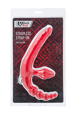 Безремневой страпон Black & Red by TOYFA с вибропулей, силикон, красный, 35 см