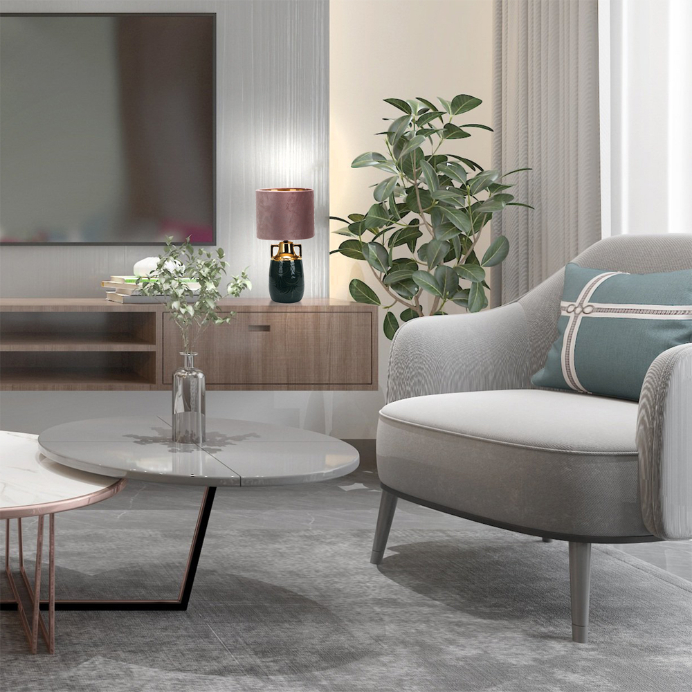 Настольный светильник 1х40Вт Е27, металл/ткань, зеленый/розовый/золото