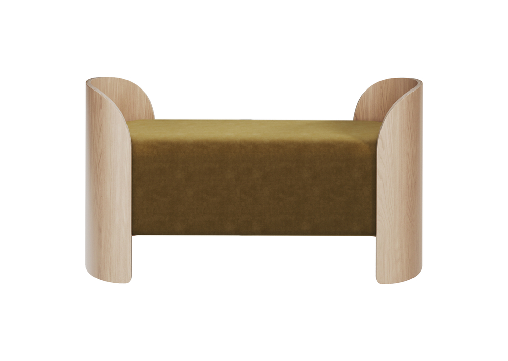 Банкетка Lagom 2 120 см (янтарный FiberGuard, натуральный дуб)