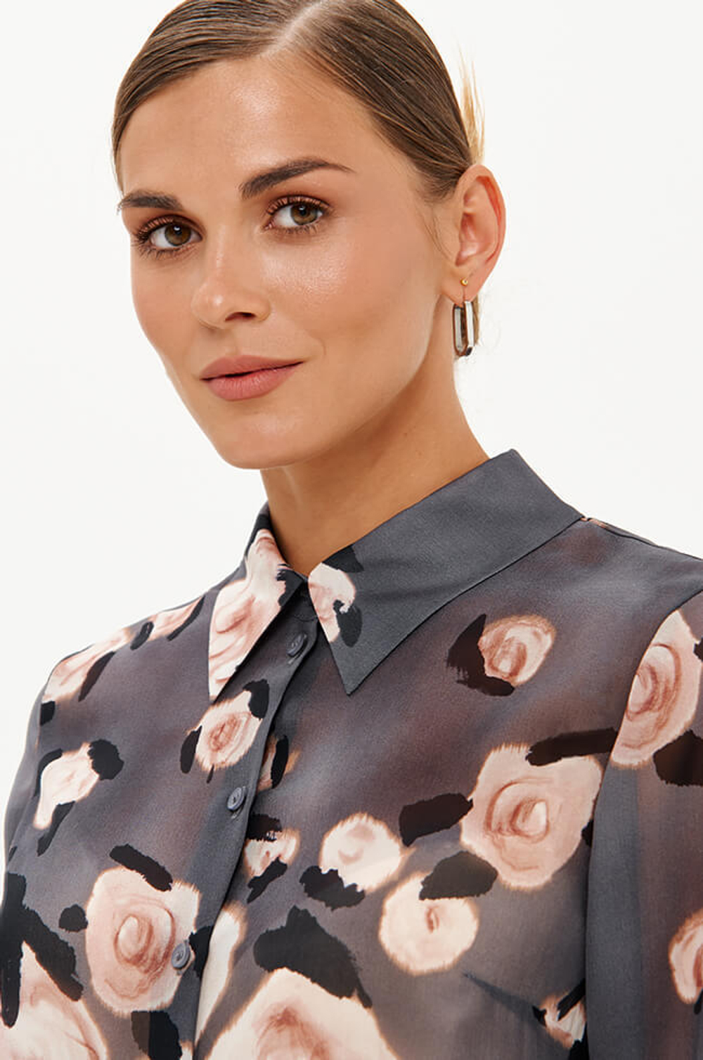 23075 Блузка женская (серо-розовый принт)