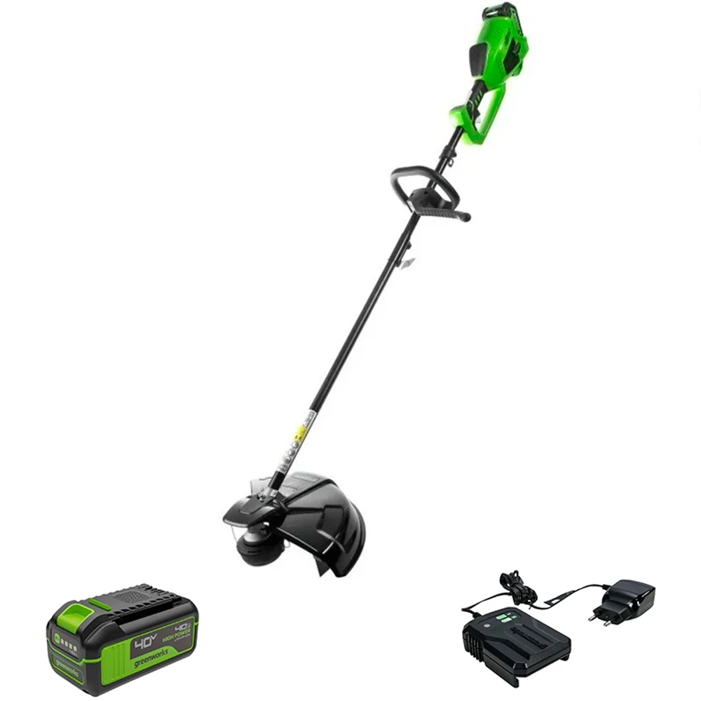 Аккумуляторный триммер Greenworks GD40BCK4 40В (1 x 4 Ач, ЗУ) захват 250 мм, 5.8 кг, 1301507UB