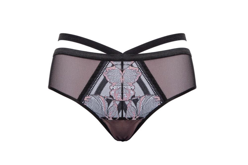 Трусики-стринги Glossy Iris с эффектом мерцания (Размер: 40) (Цвет: черный с розовым)
