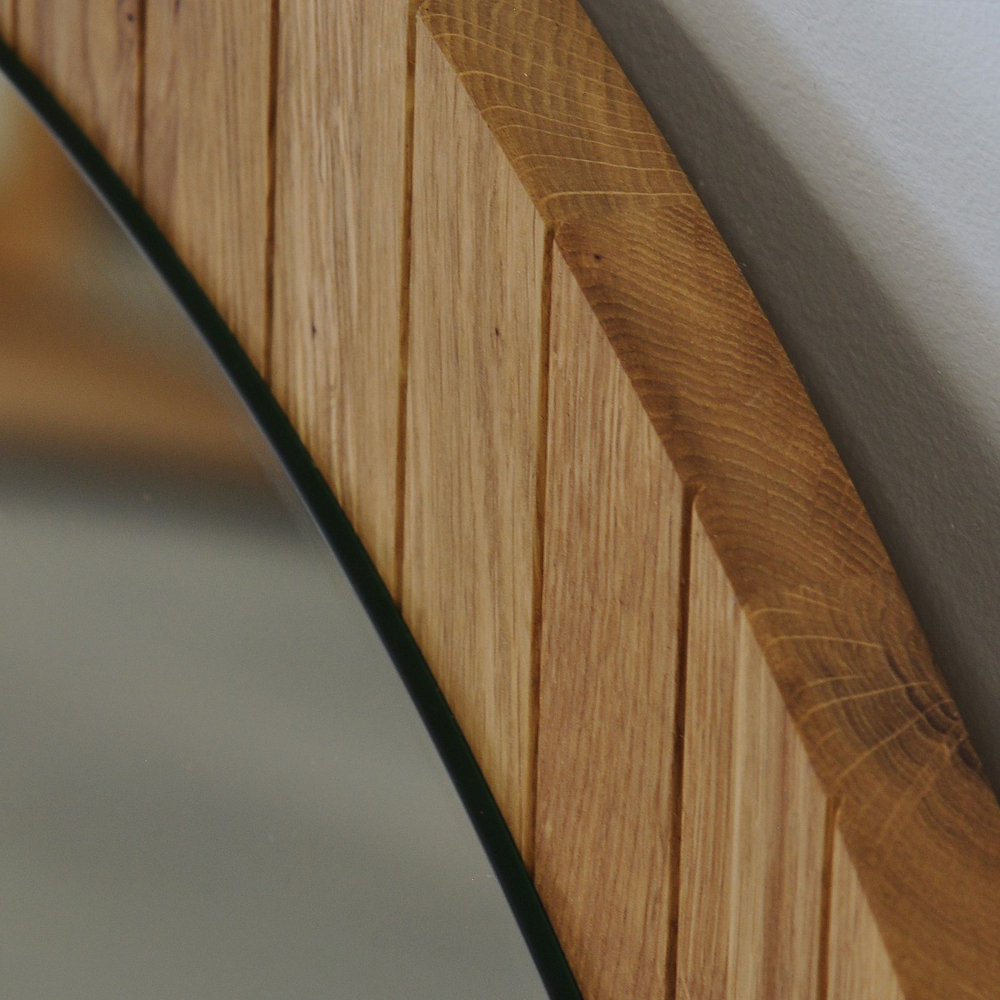 Зеркало настенное круглое Пиафорте 81х81 см с деревянной рамой / зеркало в прихожую из массива дикого дуба в стиле лофт