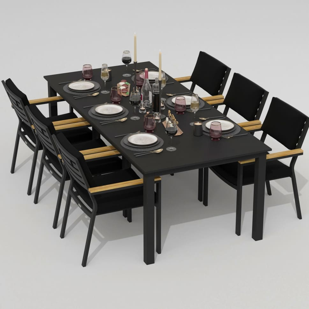 Обеденная группа Ideal Patio ДОЛЛА БОНТА каркас карбон, стол алюминий 220, ткань черная