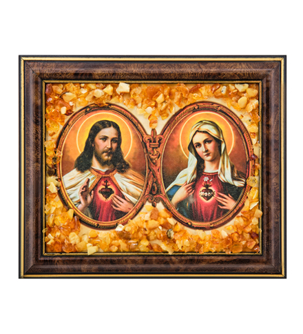 AMB-04/20 Икона «Иисус и Мария» (с янтарной крошкой) L-18см