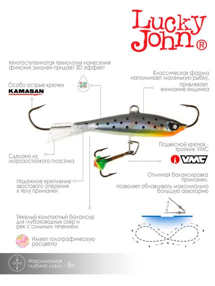 Балансир Lucky John NORDIC 4 с тр. 40мм/37H блистер