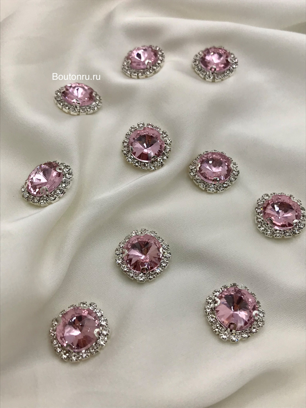 Стразы пришивные розовые и серебристые в оправе (набор-10шт)