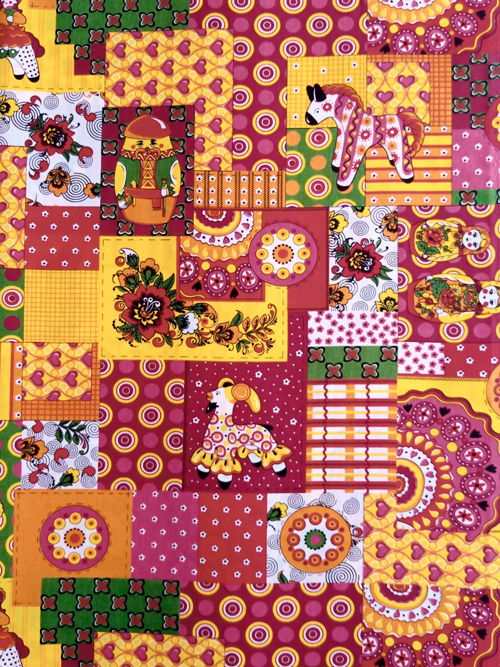 Ткань бязь плательная, рис. "Дымковская игрушка", ширина 150 см, арт. 103