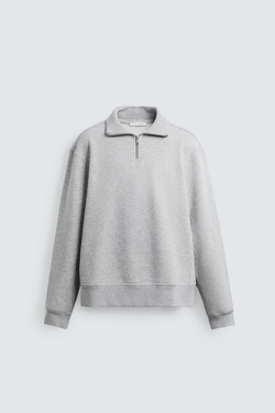 ZARA БАЗОВАЯ ТОЛСТОВКА С ВОРОТНИКОМ НА МОЛНИИ, СЕРЫЙ МЕЛАНЖ